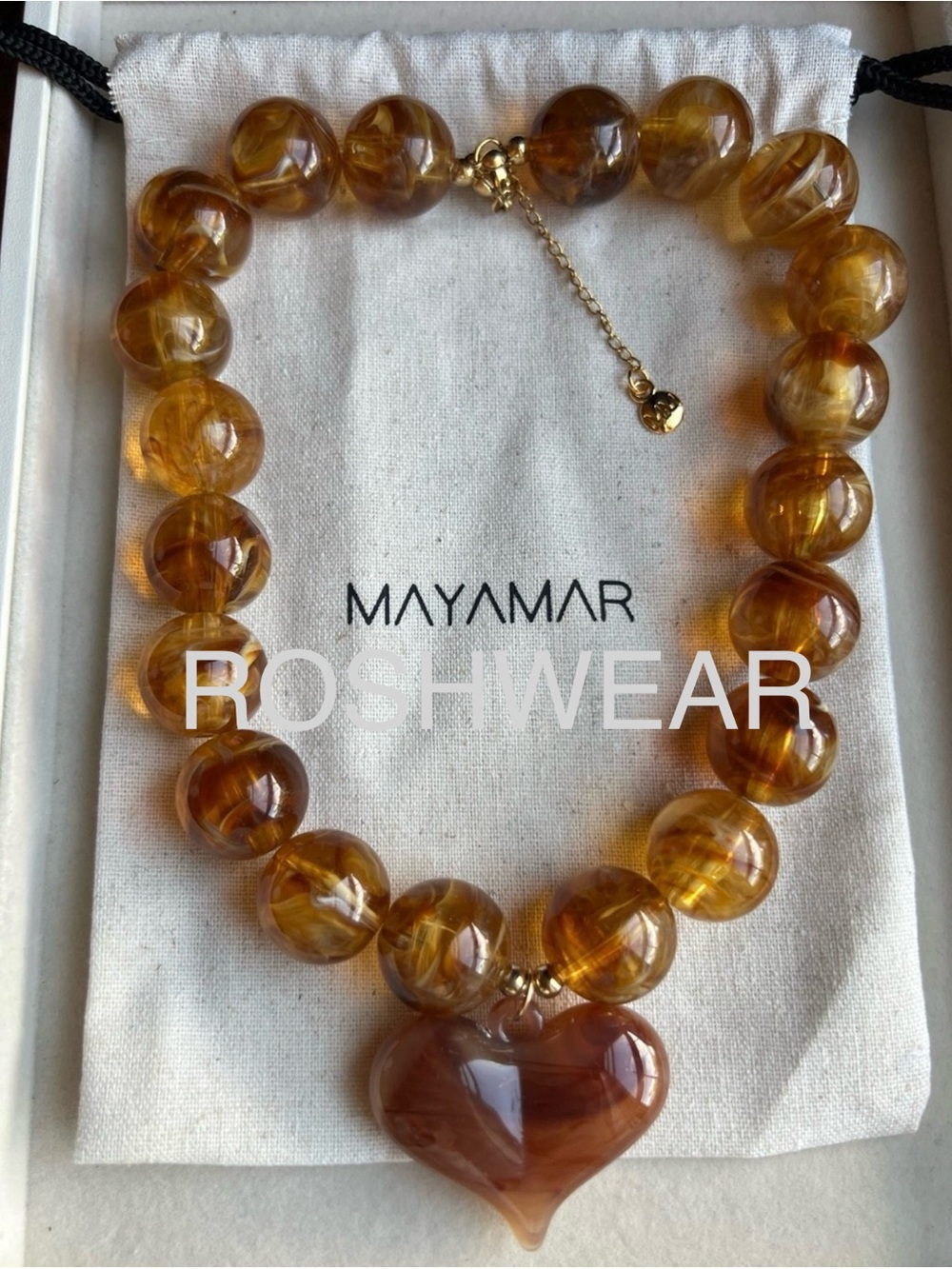 Mayamar Amber Resin Bead Heart Necklace NWOT - Picture 1 of 8